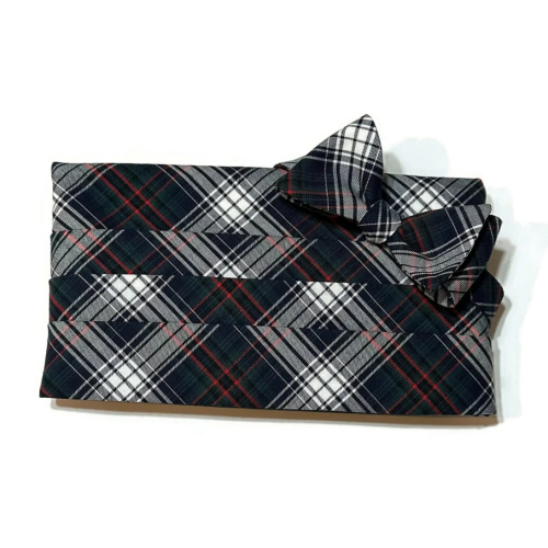 Navy, Green, & Red Tartan Plaid Cummerbund & Bow Tie